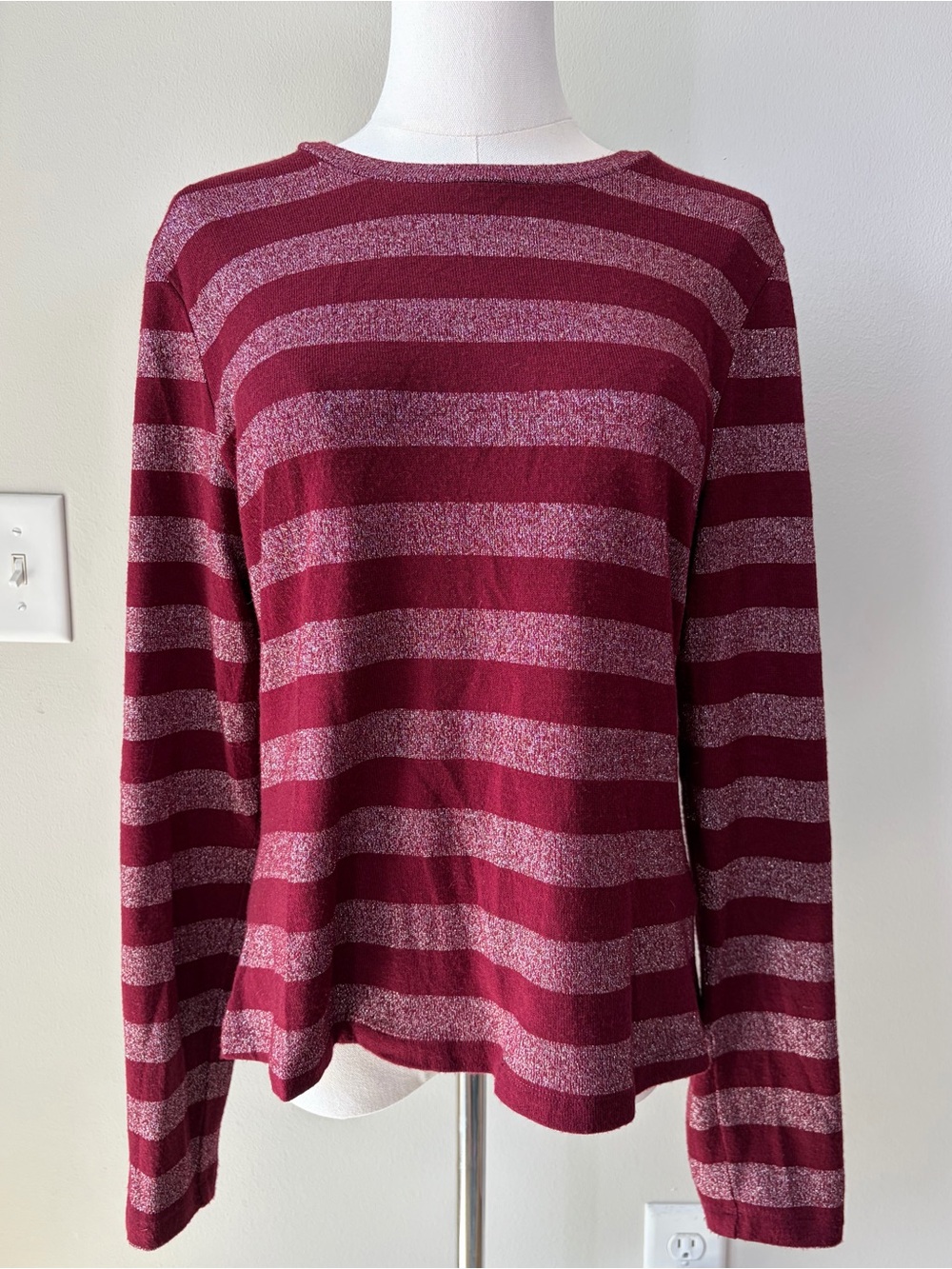 LNA Maroon Metallic Striped Knit Long Sleeve Sweater Top